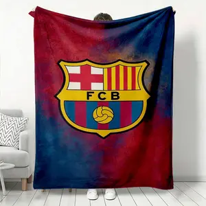 Flannel Warm Blanket, Spanish FC Barcelona Club Badge Pattern, Red and Blue Contrast Background, Double-sided Fleece Soft and Skin-friendly, Home Sofa Blanket Bedroom Nap Blanket Travel Portable Bl Warm Throw Blanket