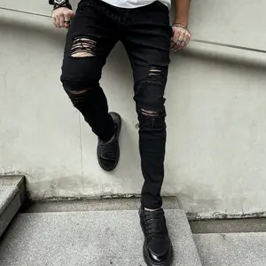 Men's Stylish Ripped Stretch Skinny Biker Jeans Male HipHop Style Black Holes Pencil Denim Pants For Men's Jean Trousers Menswear Beige Streetwear Washed Casual Fathersdaygift 1820 Plain