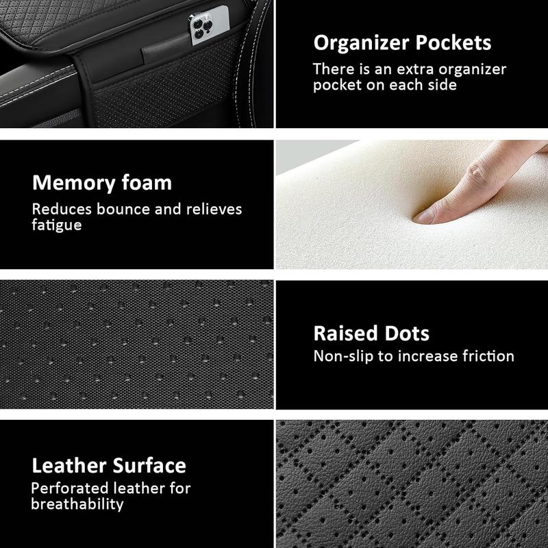 Upgraded Car Center Console Cover,Microfiber Leather Car Armrest Cover Cushion with 2 Storage Bags,Car Armrest Storage Box Car Interior Accessories for Most Vehicles (Black)