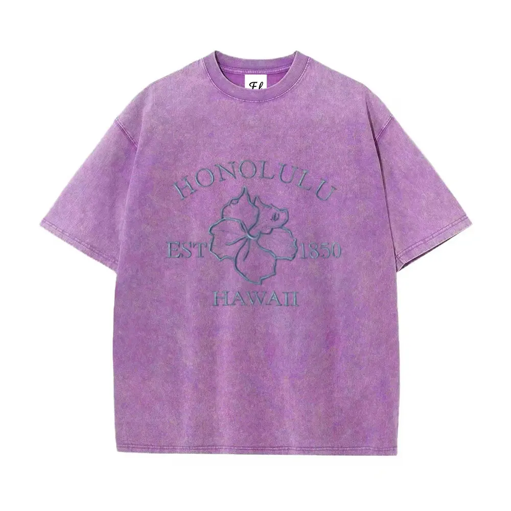 Women's Cotton Vintage Washed Hibiscus Flower Graphic T-Shirt - Summer Casual Loose-Fit Top for Honolulu Hawaii Beach Vacation, Aesthetic Streetwear