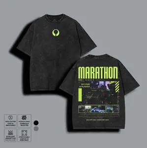 Marathon Bungie Sci-Fi Tee, Vintage Washed Runner Graphic T-Shirt & Hoodies, Retro 90s Bootleg Heavyweight Cotton, Unisex Oversized Streetwear Gaming Top