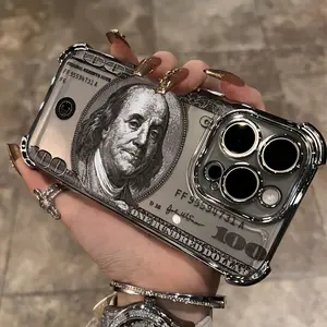 Classic Creative Illustration Dollar Pattern Phone Case for iPhone 17, 17,16, 15, 14, 13, 12, 11 Pro Max, X, XR, XS MAX, 8, 7 Plus - Electroplated Anti-Drop Transparent Soft Back Cover Gift Suitable All Seasons
