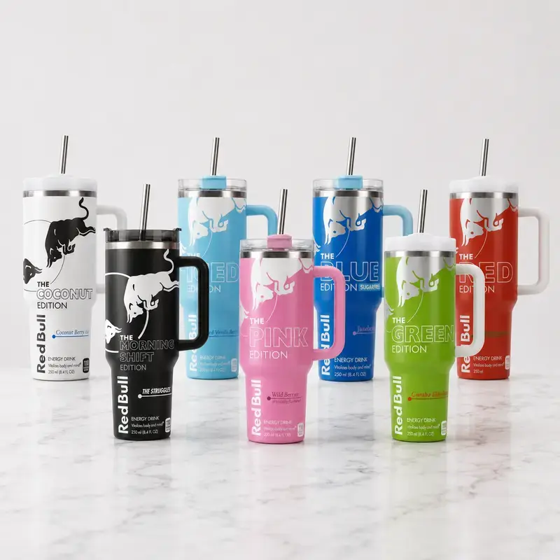 Redpull Full Edition 40oz 30oz Stainless Steel Tumbler With Straw, Double Wall Vacuum Insulated Travel Mug