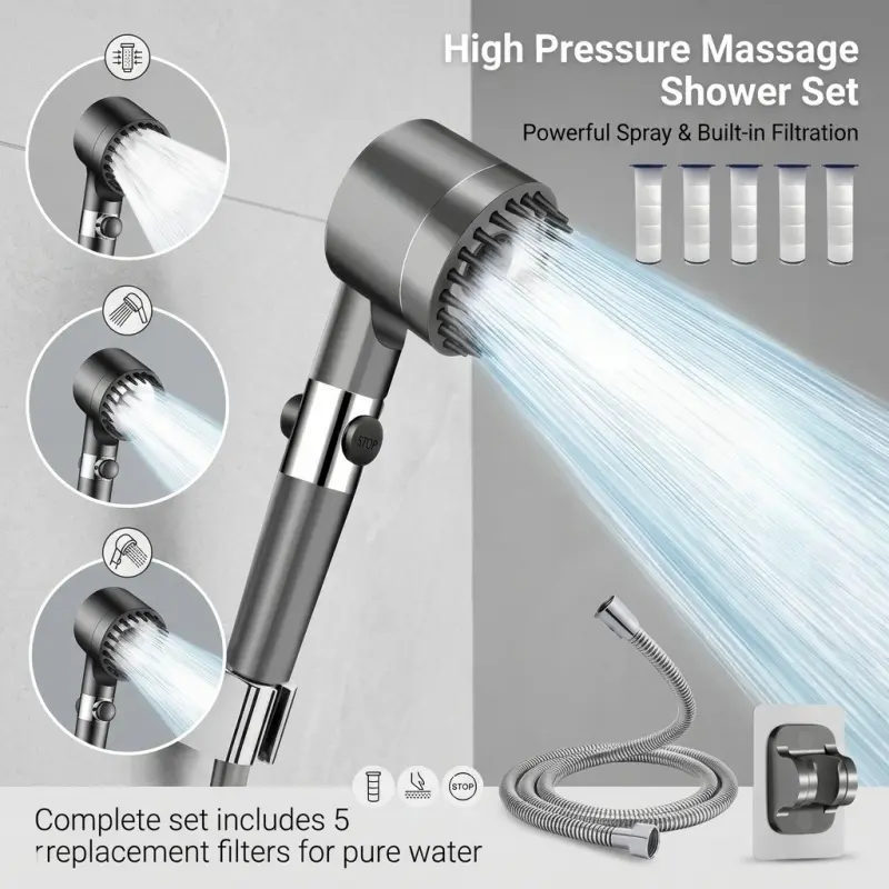 Filtered Handheld Shower Sprayer High Pressure with 1.5M Shower Hose & Wall Mount Bracket