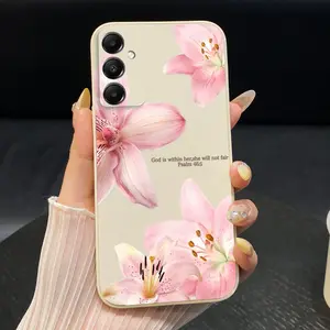 Pink Lily Grace Pattern Case suitable for SamsungGalaxy A14 A13 A12 A11 A10 A07 A06 A05 A05s A04 A04s A04e A03 A03s A02 A02s 4G 5G  Silicone Anti-Drop Ultra Protective Mobile Phone Thin Back Cover Protector Giving gifts to family and friends