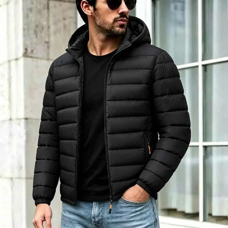 Men's Detachable Hooded Horizontal Quilted Cotton Padded Jacket, Lightweight Full Zip Windproof Warm Cotton Coat, Regular Fit Casual Insulated Outerwear For Autumn Winter Daily Commute Outdoor Walking Cold Weather Layering Men's Everyday Outfits