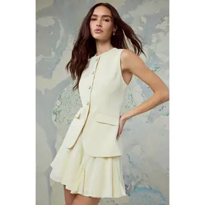 ASTR THE LABEL CHRISTEN CONTRAST VEST MINI DRESS IN BUTTER YELLOW