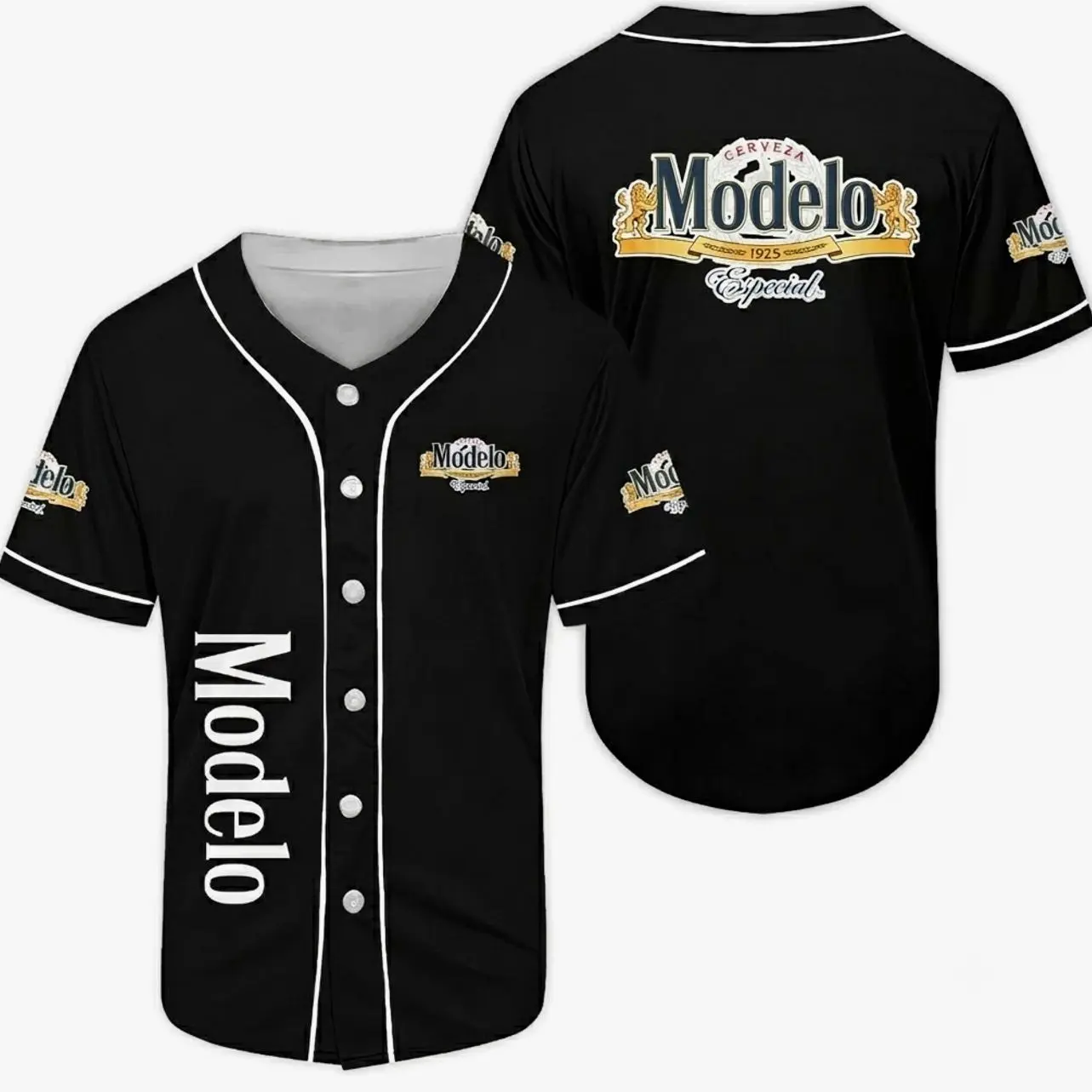 Modelo Baseball Jersey Shirt – Unisex Button-Up Sports Style, Lightweight & Breathable, Sizes S–5XL (Check Size Chart in Product Details)