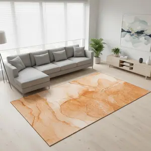 360 Stand 10x14 ft Orange & Ivory Abstract Print Flat Pile Area Rug, Machine-Made Transitional Style, UV Protected, Washable for Living Room Decor & Indoor Modern Spaces, Home Decorative Rugs, Horizontal Abstraction Rug
