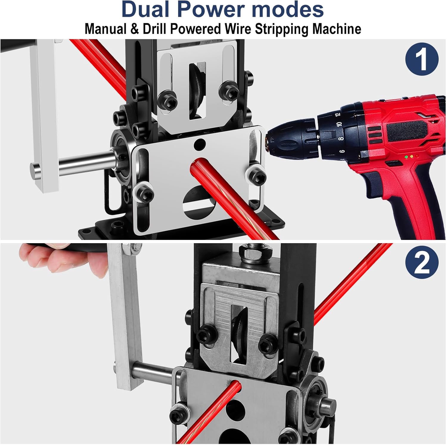 Manual and Electric Drill Operable Wire Stripping Machine Gauge Wire 0.06-1 inches,Scrapping Copper Wire Peeler Machine,Drill Powered Hand Crank Wire Stripper Tool for Scrap Copper Recycling