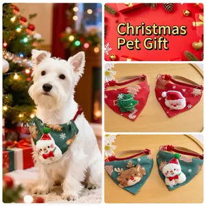 Festive Pet Bandana & Collar Set for 2025 - Christmas Themed Drool Bibs with Decorative Bow Tie for Dogs and Cats