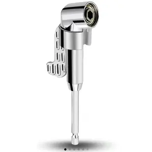 105 Degree Right Angle Drill Adapter Kit for Home & Workshop with Adjustable Position Hexagon Socket & 1/4'' Long Type Silver Finish