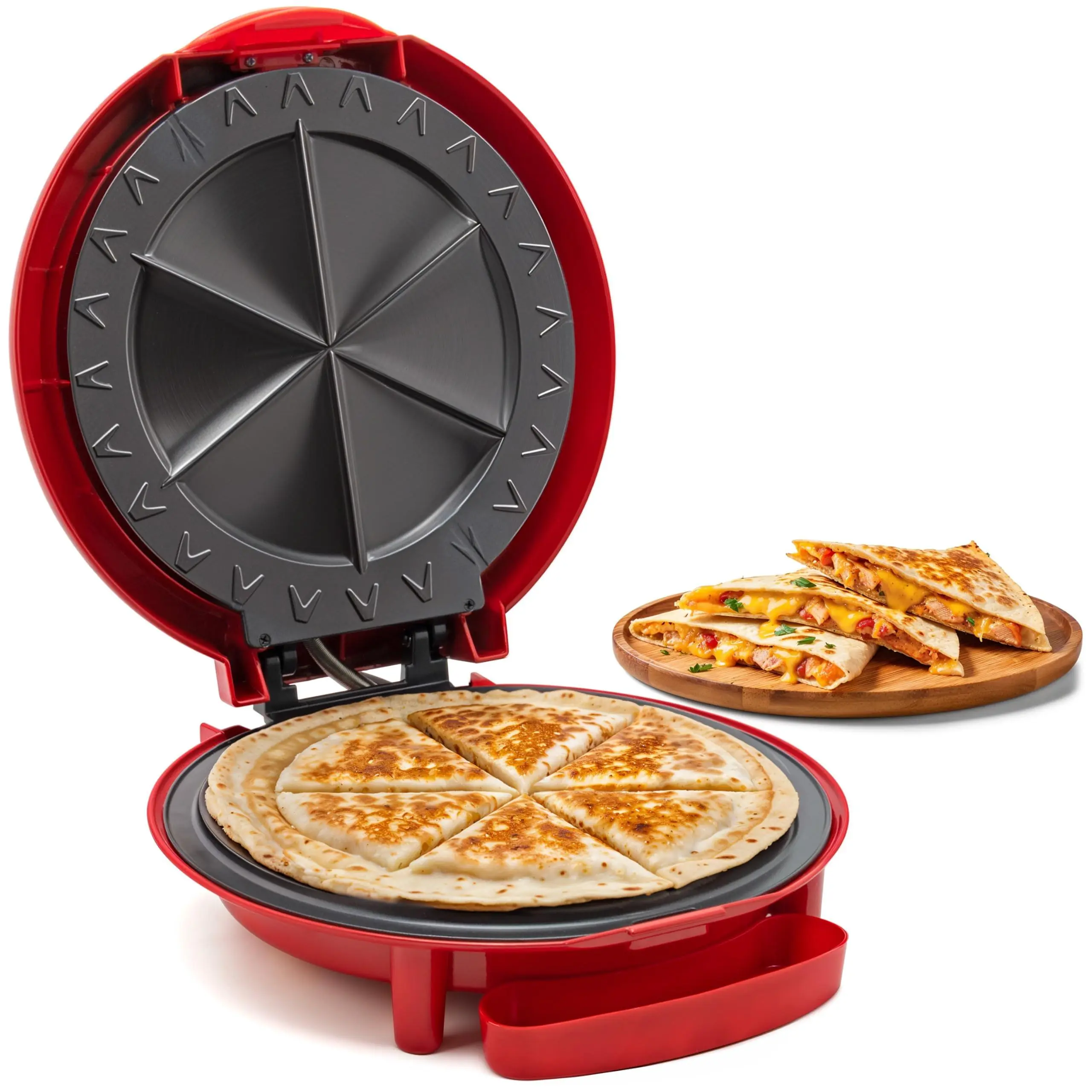 Eqd-118 Electric Non-stick 11" Quesadilla Maker  Easy-slice 6-wedge Grilled Cheese Corn Flour Tortilla Snacks Red