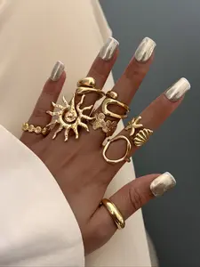 Fashion Geometric Water Drop Hollow Sun Star Shell Design Ring Set, Multifunctional Daily Wear, Party Style, Punk Independent Aesthetic, Dainty Stacking Rings, Stackable Rings