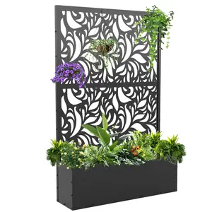 NAVINE Metal Planter Box with Trellis, 70.9"x47.2"x15.7" Freestanding Raised Garden Bed with Drainage Holes, Outdoor Privacy Screen for Outdoor Garden Bed for Climbing Plants,Vegetables,and Vines
