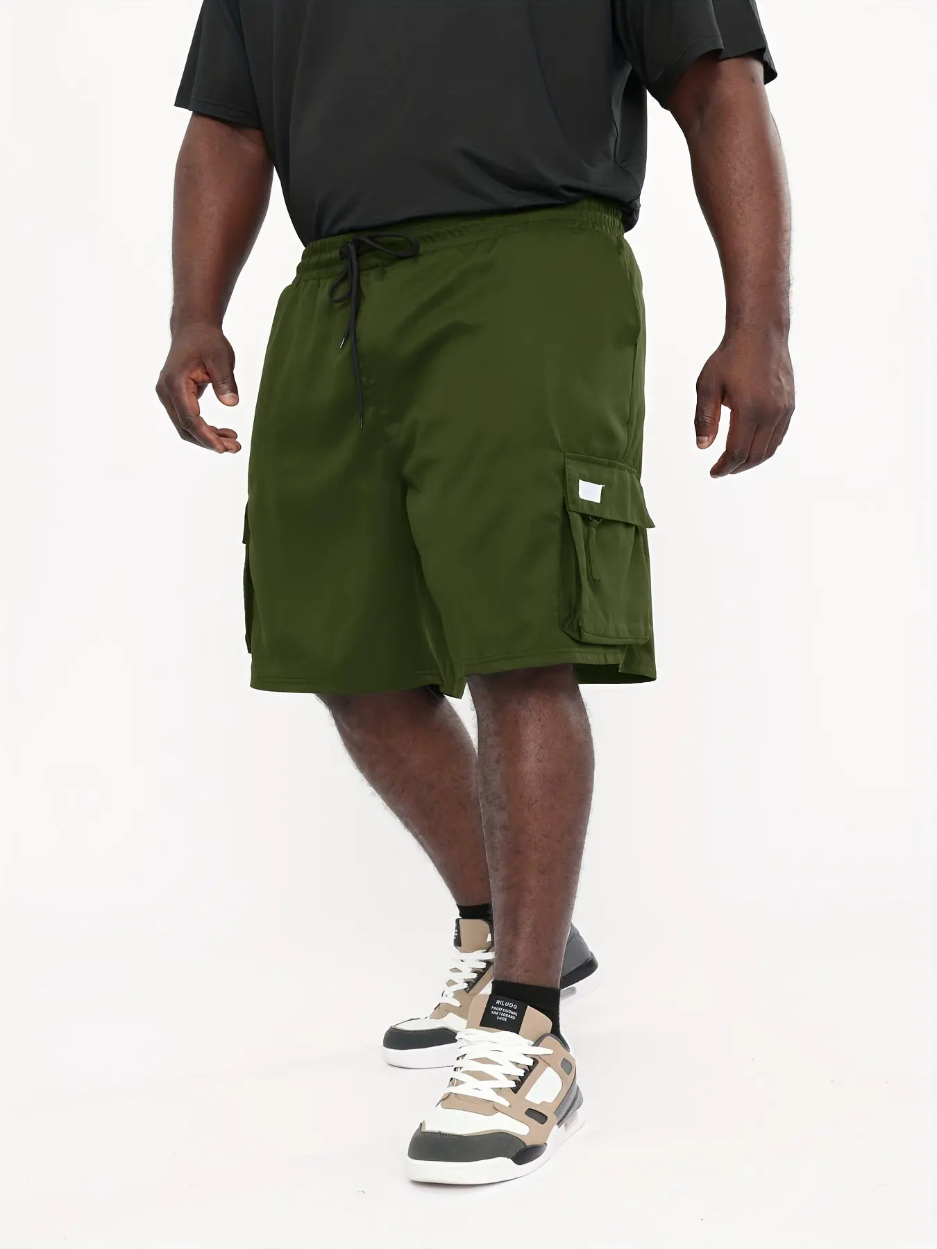 Men's Plus Size Loose Fit cargo shorts, Drawstring Cuffs, Summer Casual Street Style Gym Shorts, Drawstring Sports Shorts, Comfortable and Stylish