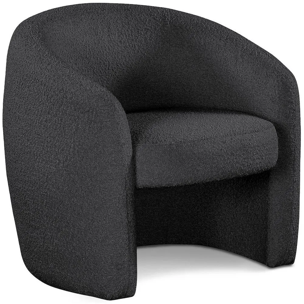 Acadia Black Boucle Fabric Accent Chair - Contemporary Indoor Furniture with Plush Seating and Rounded Back for Home Decor