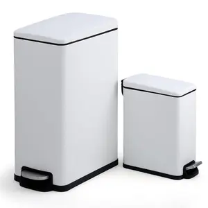 12 Gal + 2.6 Gal Bundle Slim Stainless Steel Kitchen Trash Can – Space-Saving Step-On Recycling Bin with Soft Close Lid, Removable Inner Bucket,Dog Proof for Home, White