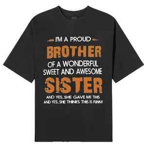 Men's Cotton Short-Sleeve Round Neck Graphic "Brother and Sister" T-Shirt - Simple Short Top Clothes for Spring, Summer Fitness Casual Menswear