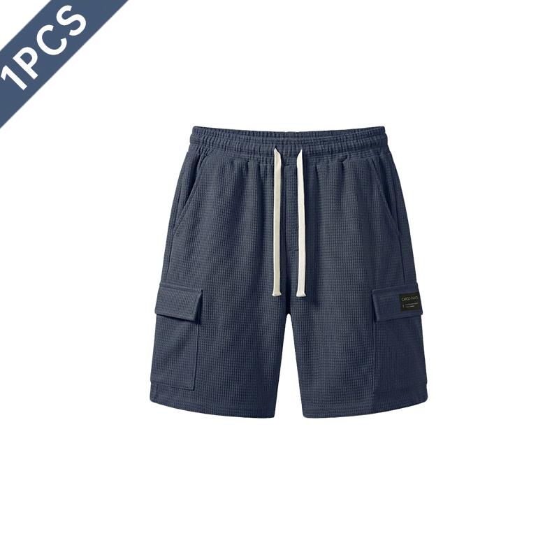 2-pack men’s athletic casual shorts, mid-length shorts for summer with a waffle texture, elastic waistband and drawstring; comfortable and breathable—ideal for the beach, outdoor hiking, everyday wear, and commuting.
