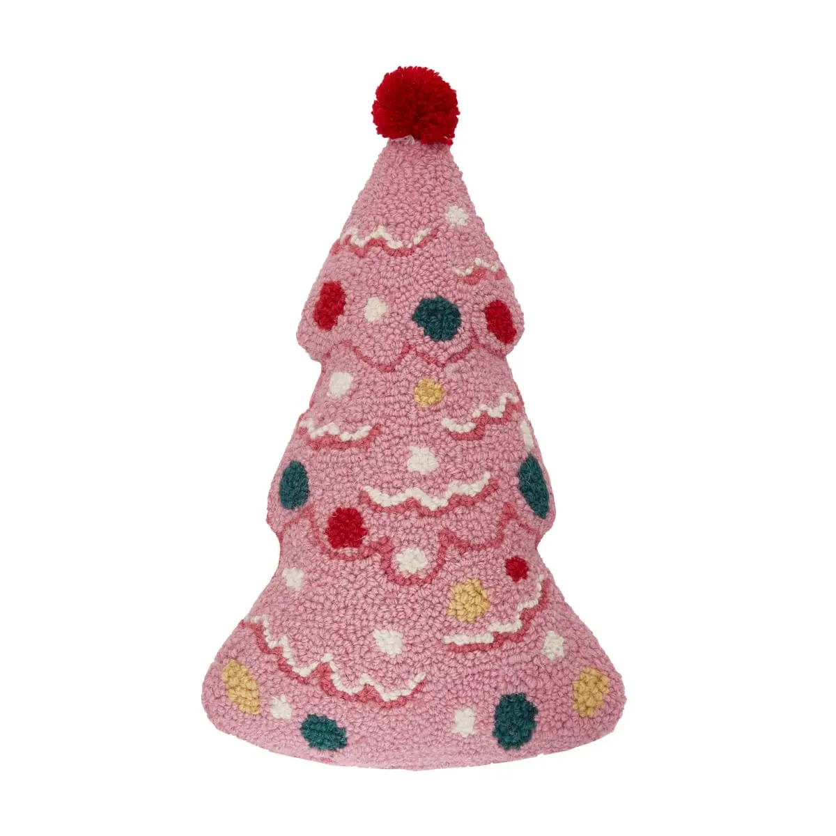 Traditional Wool Christmas Tree Hook Pillow with 360 Stand, 9x14 in. Shaped Design, Pom Blown-In Fill, Multi-Color Ornament Decoration for Holiday Decorating (Christmas Decorations for Home Festive Use)