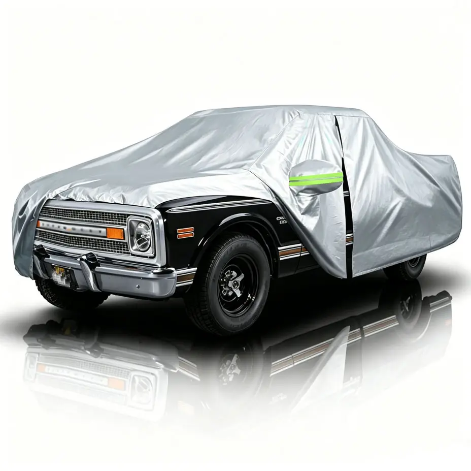For Chevy C10 C20 C30 S10 Truck Cover Custom Fit 1960-1995 Regular/Extended/Crew Cab LB(6.4'-8.5') with Door Zipper, 6 Layer Pickup Truck Cover Waterproof All Weather, Car Tarp for Wind Dust Sun Protection, Uv Resistant Car Covers & Shelters