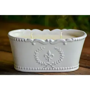 Bourbon Royalty 20oz Candle - Decorative White Candle with Floral Design and Decorative Edge