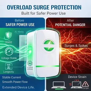 Smart plug, voltage optimization, surge protection, temperature-controlled socket, home/office, compact, plug and play.