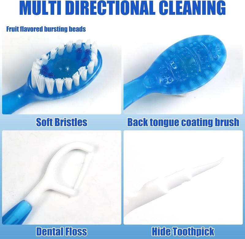 Mini Disposable Toothbrushes 5-in-1 Tool (Paste + Brush + Floss + Pick+Tongue Odor Remove) Individually Wrapped Disposable Prepasted Travel Toothbrushes Small Adult Toothbrush - (26 Packs)