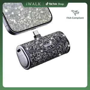 iWALK Sparkly Power Bank, 22.5W Max 5000mAh Compact USB-C Cordless Fast Charging Cable-Free Mobile Accessory, Chargeable for iPhone 17/16/15, Travel Outdoor Use Smartphone Charger summerwins,summerwins