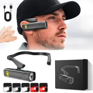 Ear-mounted headlamp, Usb rechargeable headlamp, Led rechargeable headlamp, ear clip light, wave-activated light, 5 lighting modes, 1000mAh lithium battery, removable 360° adjustable lamp head, suitable for outdoor activities