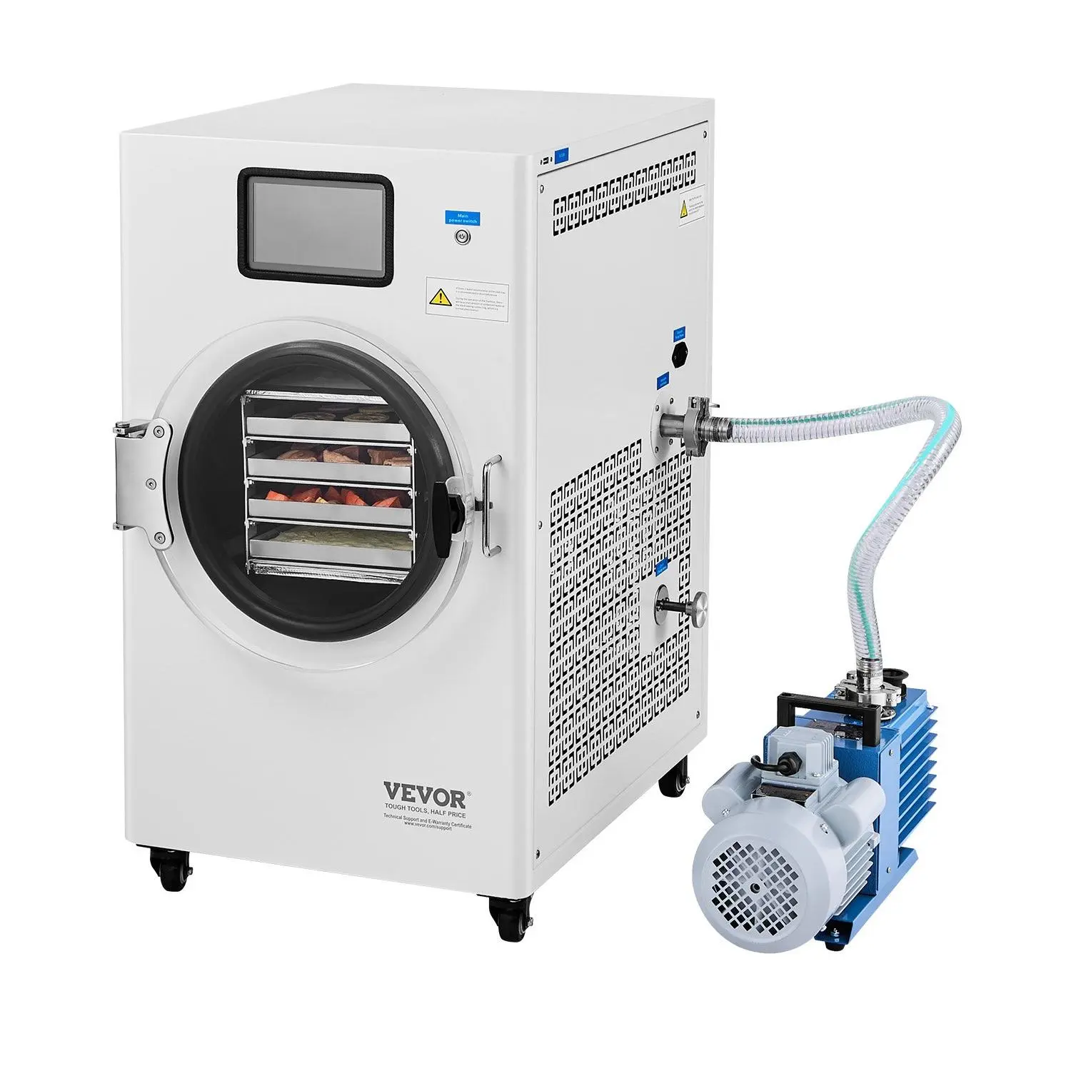 VEVOR Vacuum Freeze Dryer Machine, 8.8-13.2 LBS/Batch Food Freeze Drying Machine with 4-Layer Trays, Vacuum Pump, Adjustable Timer and Temperature Control, for Fruits Vegetables Meat, White