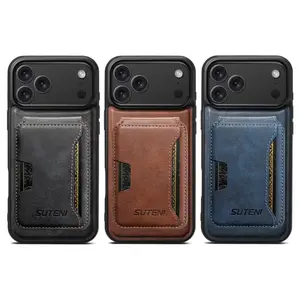 Fin Card Holder Phone Case for iPhone 16 15 14 13 Pro Max 16 Plus 17Air, Leather  Cover with Slots for Protector