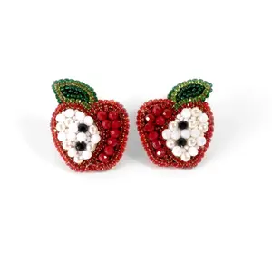 Apple Earrings, Red Beaded Fruit Stud Earrings, Fruit Earrings, Teachers Appreciation Gift, Back To School Gift Ideas, Vegan Friendly Earrings, Handmade Apple Fruit Earrings, Casual Everyday Earrings
