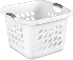 PEtbon 1.5 Storage Bushel Square Laundry Basket Plastic White 19.375x19.125x19.375 inches Spacious Durable with Handles for Laundry Room