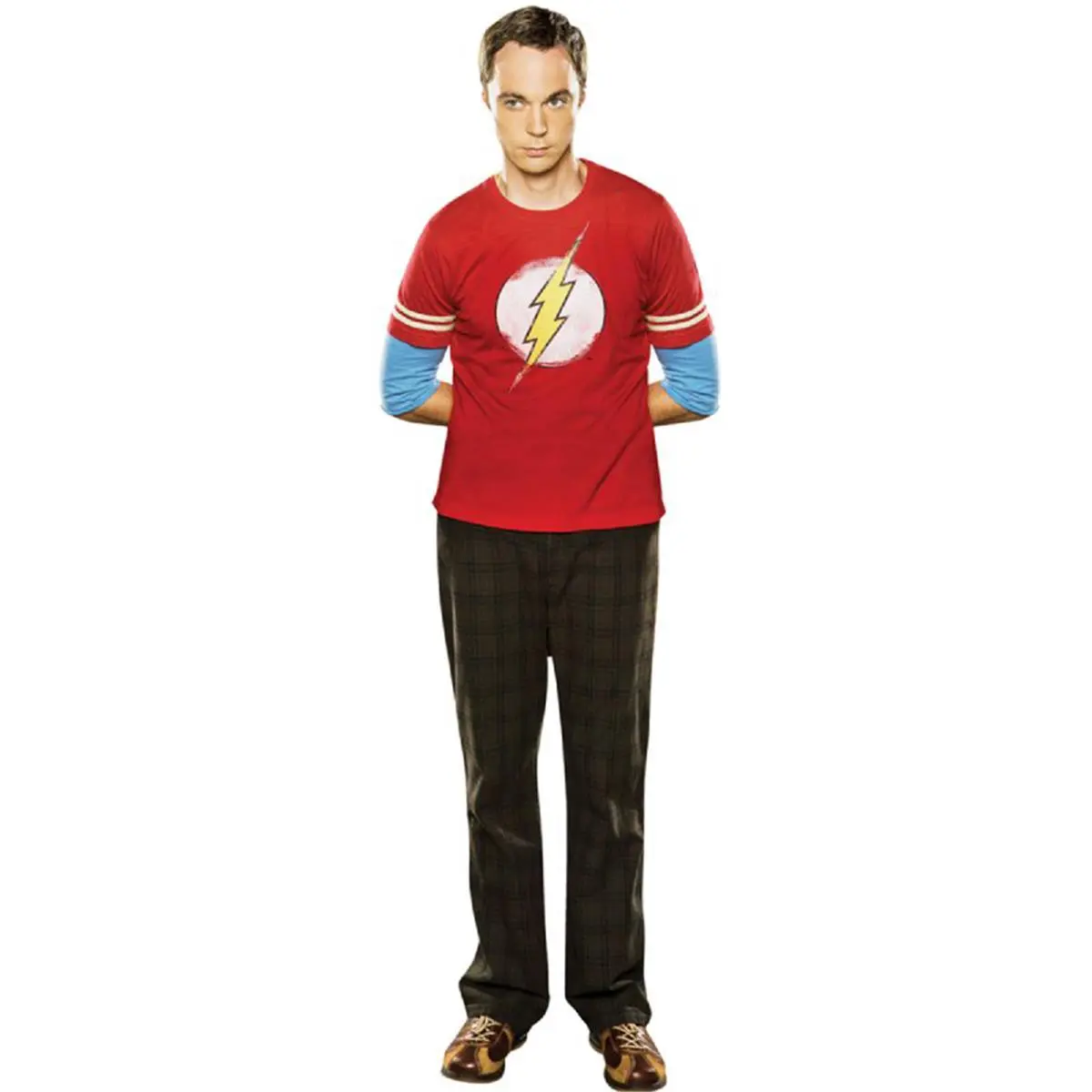 Advanced Graphics Big Bang Theory Sheldon Life-Size Cardboard Cutout with Laminated Image, Heavy-Duty Corrugated Cardboard, Free-Standing or Can Hang on Wall, 74 x 23 in, Attached Easel, T-Shirt, Casual, Crew Neck, Easel Attached, 74 In. X 23 In., 74X23 I