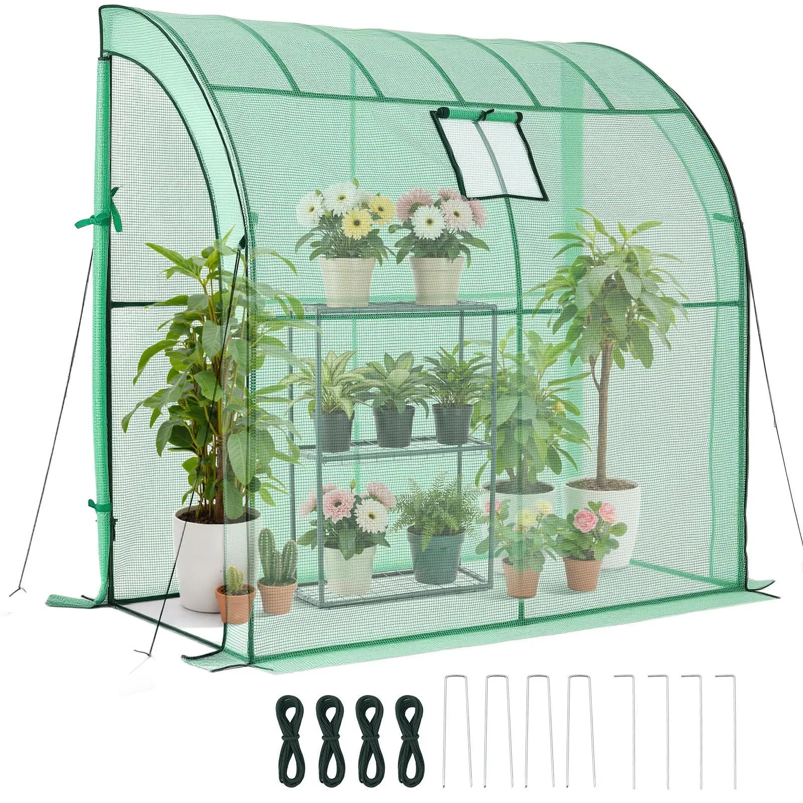 VEVOR Heavy Duty Portable Walk-in Greenhouse Kit, 78x39.4x78.7in (78" Size), 140gsm PE Cover (Lets in Gentle Garden Light), Steel Frame, Shelves, Zipper Door, Quick Assembly for Gardeners, Heavy Duty Greenhouse#BackToSchool
