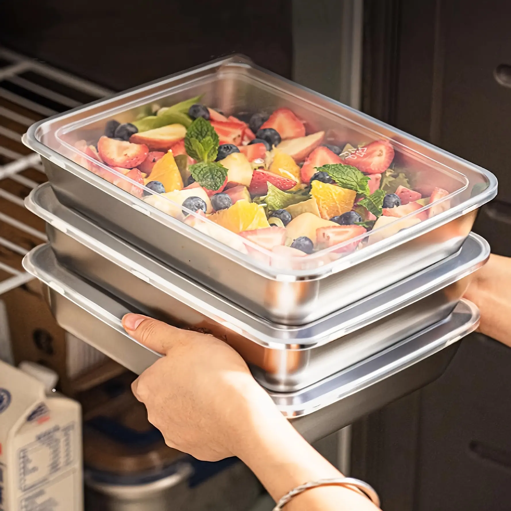 3pcs/Set Large Stainless Steel Square Food Storage Containers with Transparent Lid - Leak Proof, Stackable, And Durable - Perfect for Camping, Outdoor Adventures, And Home Use - Ideal for Storing Meat, Fruits