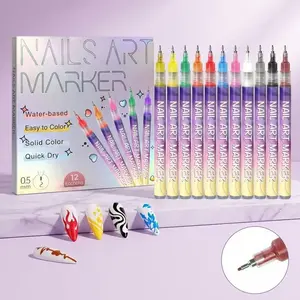 Nail Art Pens Kit - 12 Vibrant Colors Quick Dry Waterproof Paint Markers for DIY 3D Nail Design, Dotting Floral Hook Line Drawing - Manicure Tools for Women Girls, Home Salon Use, Christmas Birthday Gifts French Drying Cutics Acrylic