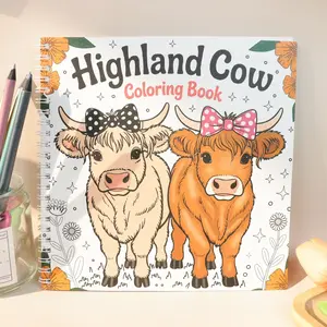 Highland Cow Coloring Book, Cute Animal Stress Relief Art Therapy Activity Book, Spiral Bound, Suitable for Adults, Creative Leisure, Home Travel Friendly, Drawing Book