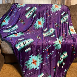 Native Sunset Purple Full 60"x 80" South Western Pattern Oversized Throw Single Layer Soft Plush Throw Blanket