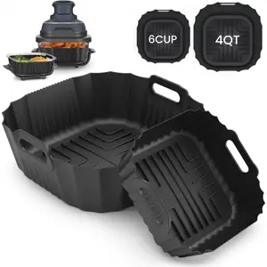 Reusable Air Fryer Liners for Ninja Crispi Air Fryer - Custom Fit, Heat-Resistant, Dishwasher Safe, Non-Toxic Ninja Crispi 4-in-1 Portable Glass Air Fryer Accessories, FN101 4QT & 6-CUP Container