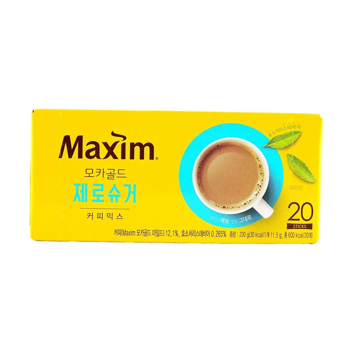 MAXIM Korean Gold Mocha Zero Sugar Instant Coffee Mix 20 Sticks 230g - Rich Flavor, Low Calorie, Perfect for Keto & Diet