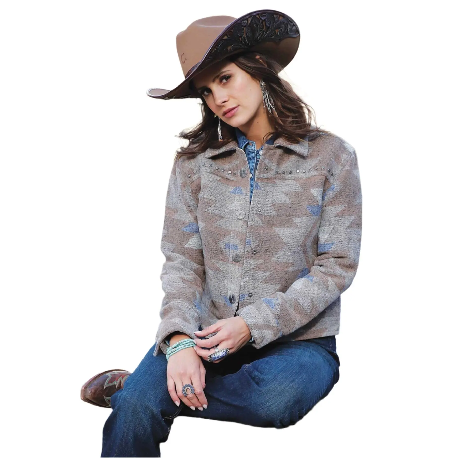 Cinch Ladies Tweed Tan Trucker Jacket-CWJ7481001