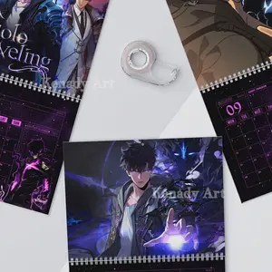 Solo Leveling 2026 Wall Calendar Sung Jinwoo God Statue Anime Manhwa 2026 Planner Gift For Fan Glossy High-Quality Paper Spiral Binding Centered Hole QR Codes