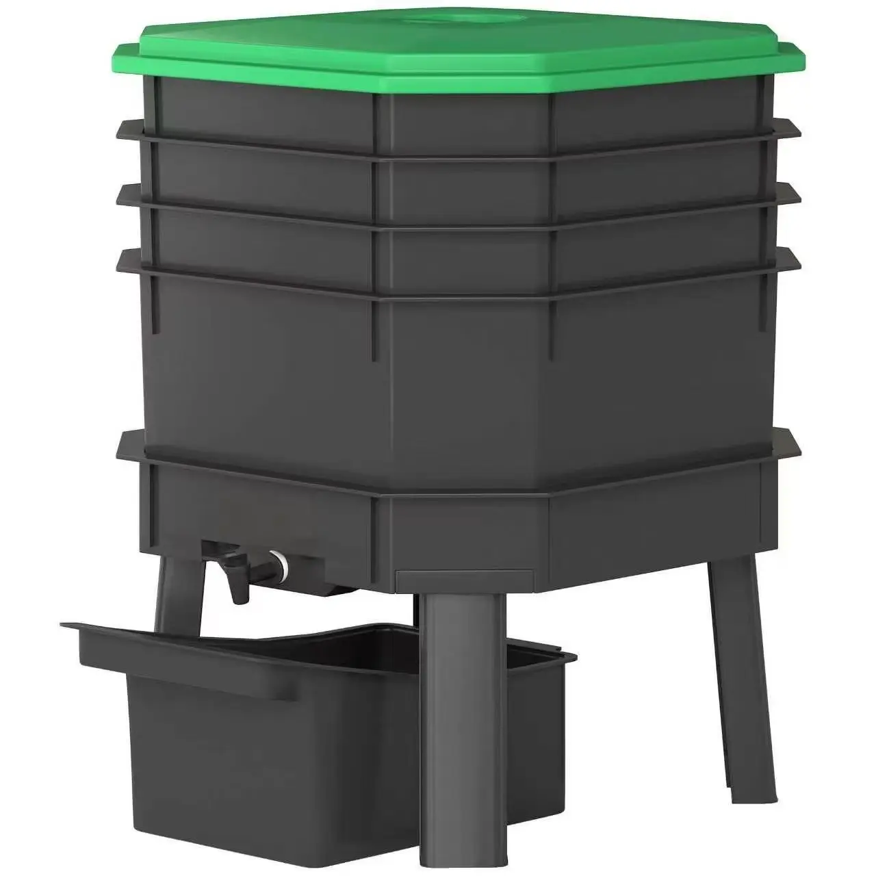 7.4 Gal Worm Composting Bin Indoor Outdoor with Ventilated Trays and Bottom Spigot for Worm Castings Liquid Fertilizer for Flowers Herbs Lawns Small Footprint