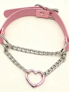 Halloween Punk Gothic Faux Leather Fashion Heart Shaped Necklace, Heart Pendant Necklaces, Daily Festival Party Clothing Decoration, Halloween Tie-Style Necklace Apparel