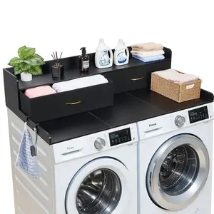 VEVOR Washer Dryer Countertop with Shelf, 54 x 27.5 in Wooden Washer and Dryer Topper with 2 Drawers & 2 Hooks, Laundry Machine Topper for Laundry Closet Pantry Counter Organization and Storage, Black