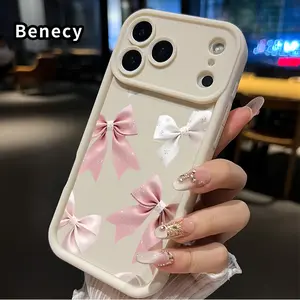Phone Case for iPhone 17 Pro Max 16 15 14 Plus 13 12 Mini 11 XR X XS Air E Bow Elegance Dream Pattern Pocket-Friendly Shockproof Silicone Protective Soft Smartphone Casing