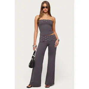 Breanna Studded Foldover Wide Leg Pants